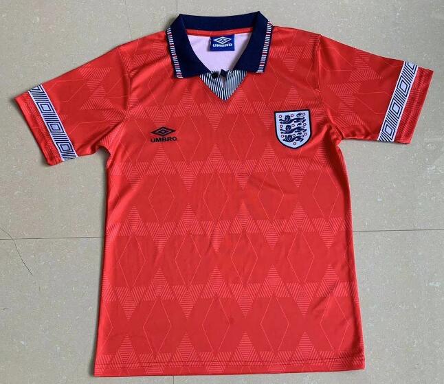 1990 England Retro Red Away Kit Soccer Jersey